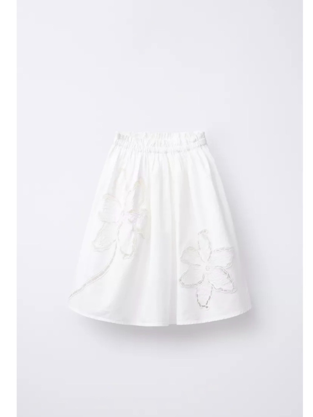 ZARA White Floral Embroidered A-Line Skirt